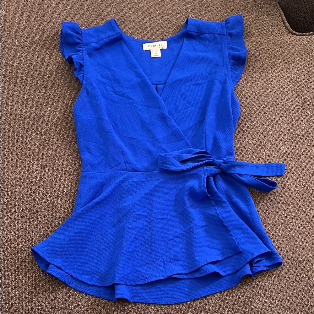 Monteau Royal Blue Wrap Blouse